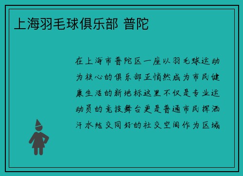 上海羽毛球俱乐部 普陀