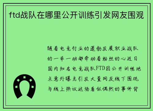 ftd战队在哪里公开训练引发网友围观