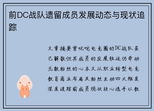前DC战队遗留成员发展动态与现状追踪